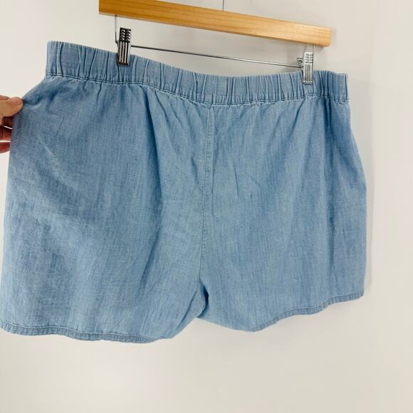 Madewell Chambray Shorts Casual Relaxed Fit Elastic Waist Pockets Cotton Sz XXL - Picture 3 of 7